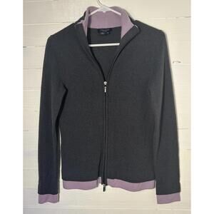 Magaschoni cashmere zip up sweater, gray/light purple, women’s size small.